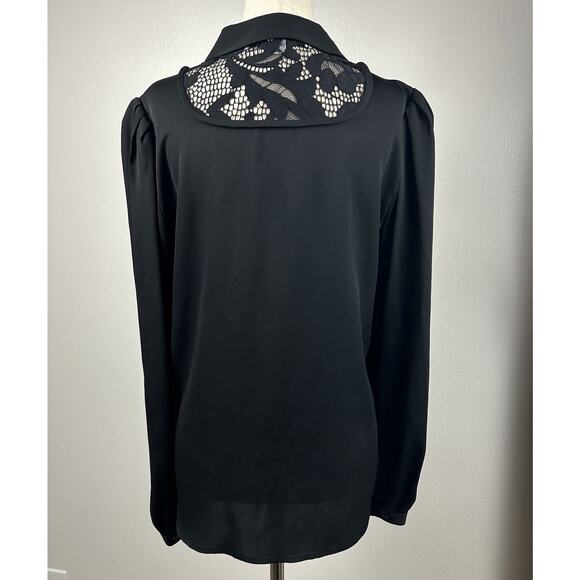 NWOT Diane Von Furstenberg Lucia Lace Trimmed Silk Tunic Top Black Womens 10 - Picture 6 of 13